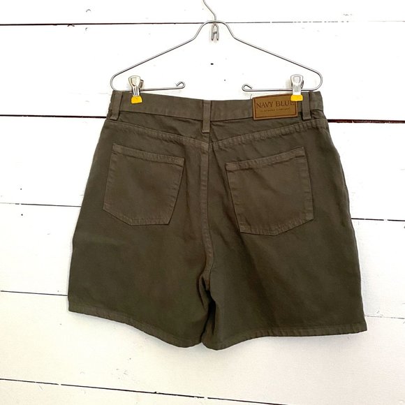 Olive Green High Waist Denim Mom Jeans Shorts - Picture 2 of 4